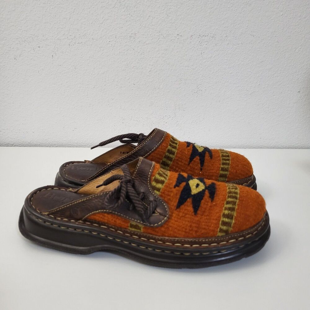 BORN Clogs Womens 9 Orange Wool Southwestern Slip On Comfort Colorful